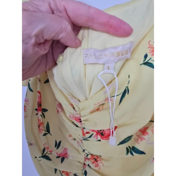 Paloma Blue Size Large Evie Dress Yellow Floral Print with Belt  MSRP $504 - Picture 3 of 6